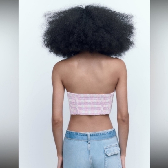 Zara textural plaid corset crop bustier pi k purple medium NWT - Picture 2 of 11